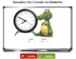Interactive learning clock with crocodile