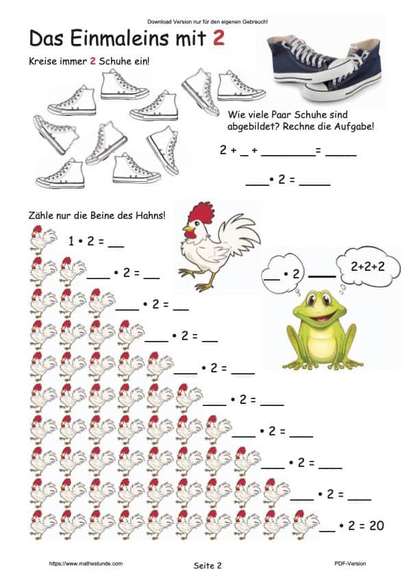 Einmaleins lernen: wir lernen die Zweierreihe Arbeitsblatt