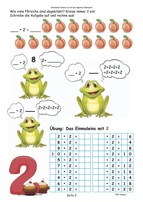 Einmaleins lernen: weiteres Arbeitsblatt zur Zweierreihe