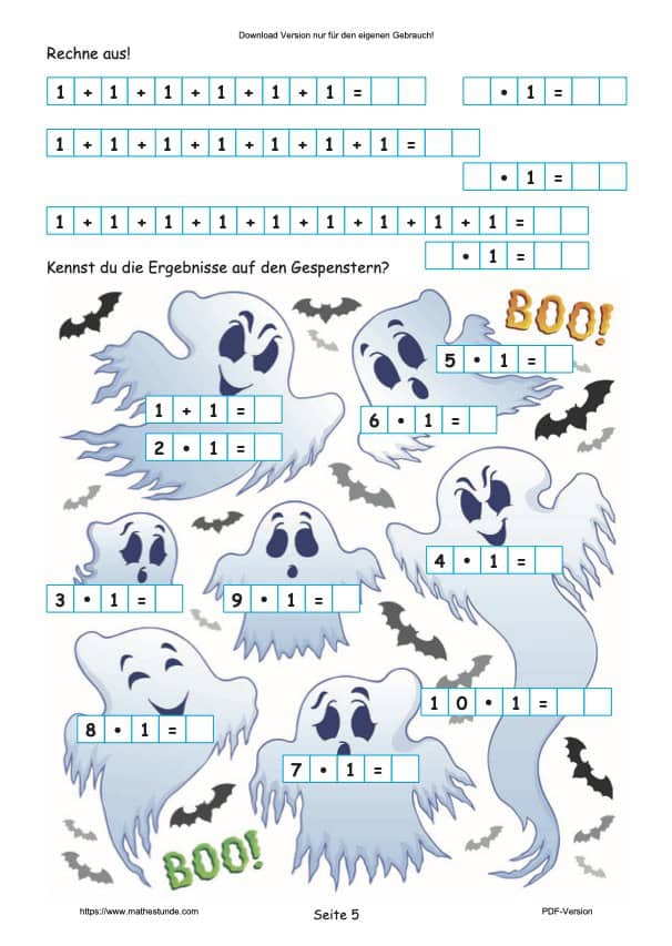 Einmaleins lernen: Arbeitsblatt mit lustigen Bildern