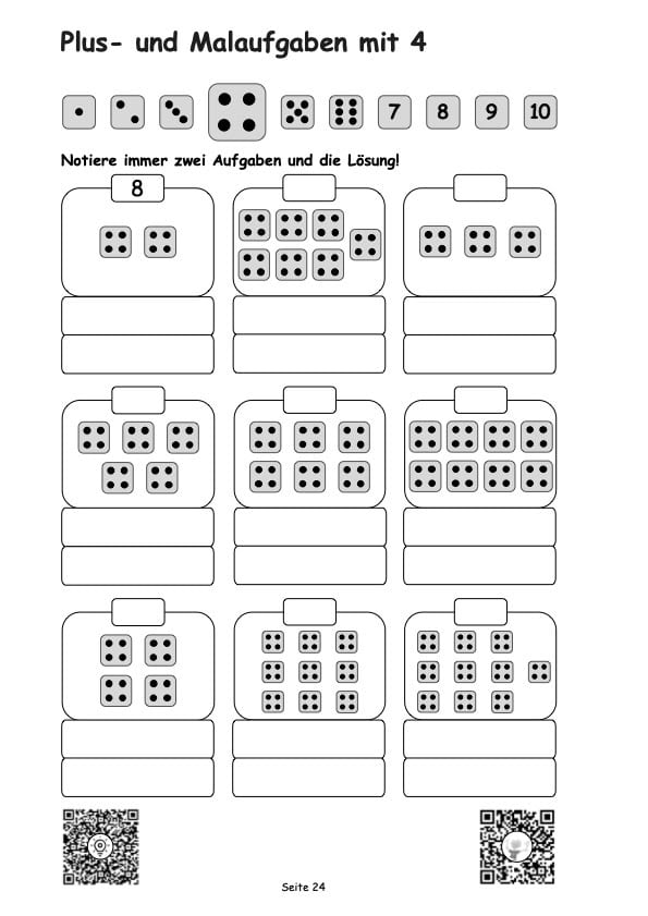 Arbeitsblatt zum kleinen Einmaleins mit 4