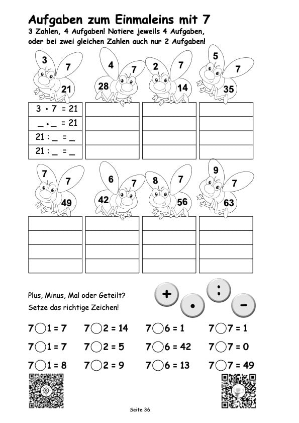 Arbeitsblatt gemischte 1x1 Aufgaben zur 7er Reihe