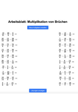 Interaktives Arbeitsblatt Brüche multiplizieren