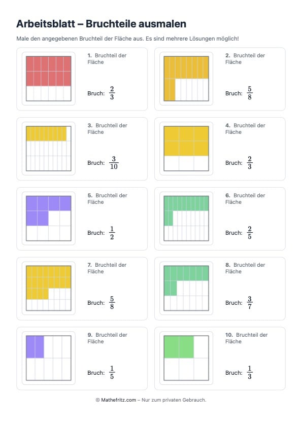 Bruchteile im Rechteck ausmalen Lösung