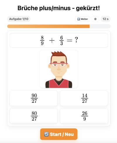 App Kopfrechnen Brüche addieren