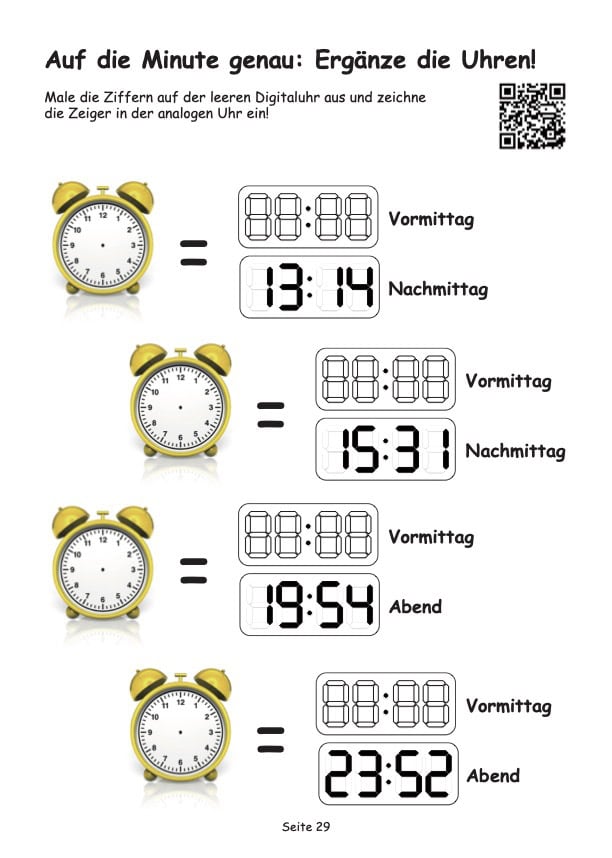 Uhrzeiten lernen mit Digitaluhren