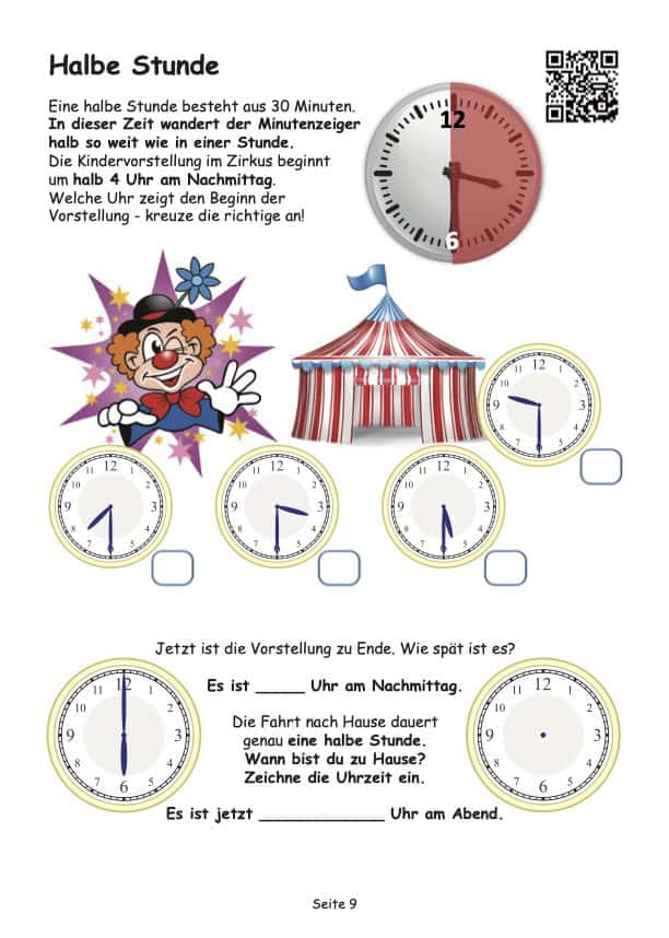 Uhrzeit lernen halbe Stunden