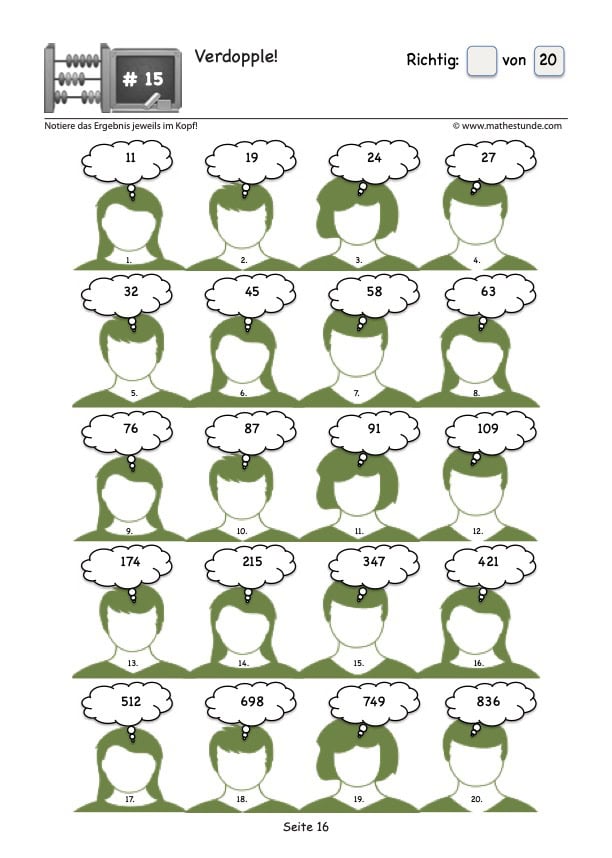 Verdopple Zahlen im Kopf - Kopfrechnen üben