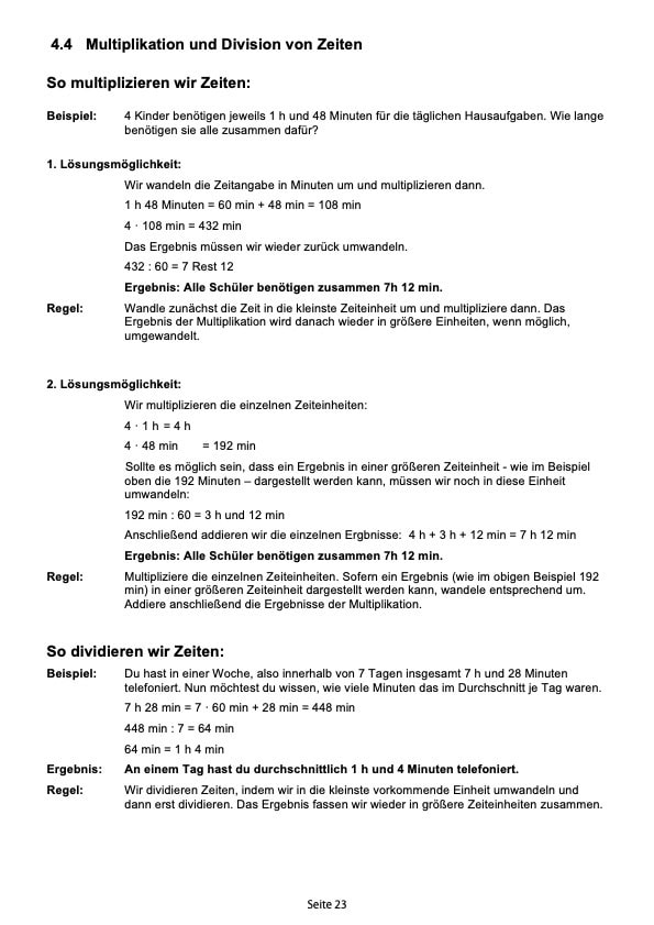 Erklärungsseite zum Rechnen mit Zeiten, bevor es zu den Arbeitsblättern geht!