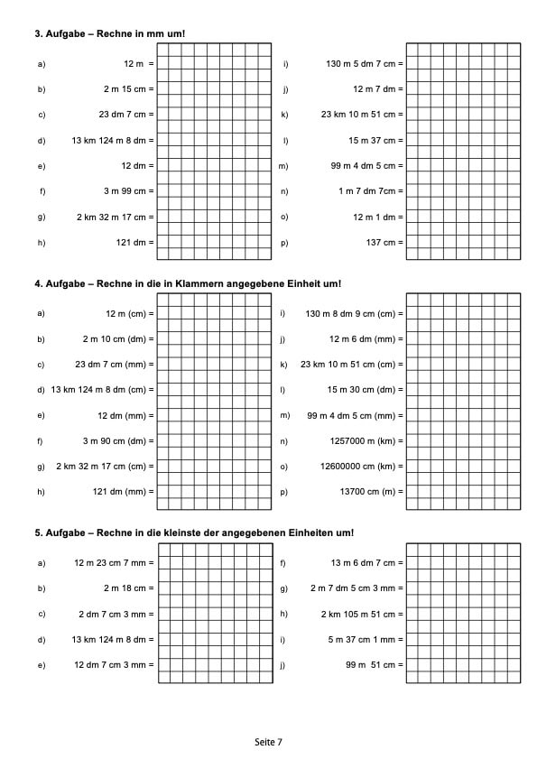 Umfangreiche Umrechnungen zum Thema Längen im Arbeitsbuch "Rechnen mit Größen"