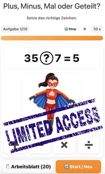 Einmaleins üben - Setze das richtige Rechenzeichen plus, minus, mal, geteilt