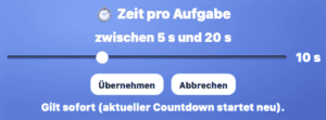 Setup Zeit pro Aufgabe für die online Einmaleins-App