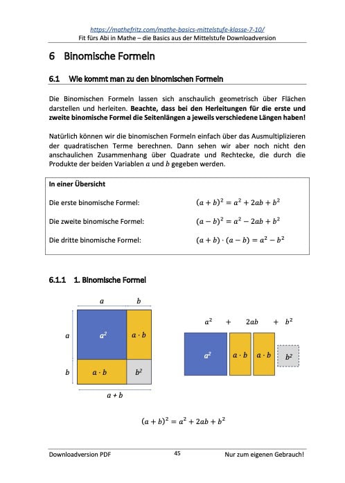 Einführung mit Herleitung zur 1. Binomischen Formel von Mathefritz
