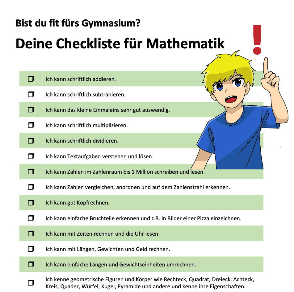 Einstiegstest Gymnasium Klasse 5 Checkliste
