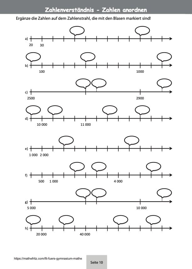 Eignungstest Gymnasium Zahlenstrahl und Zahlen anordnen