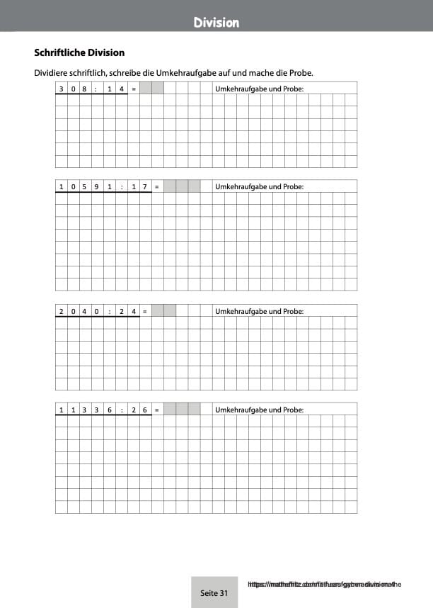 Fit fürs Gymnasium schriftliche Division