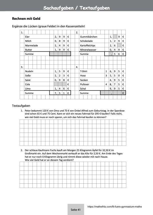 Textaufgaben in Mathe Klasse 4: Das musst du können für den Einstieg ins Gymnasium