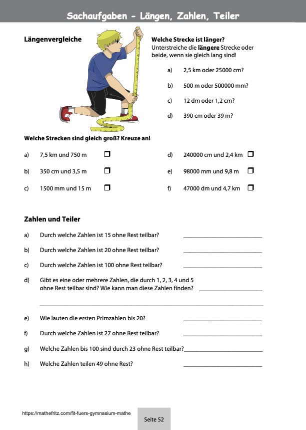 Längen, Zeiten Gewichte Einstiegstest Gymnasium