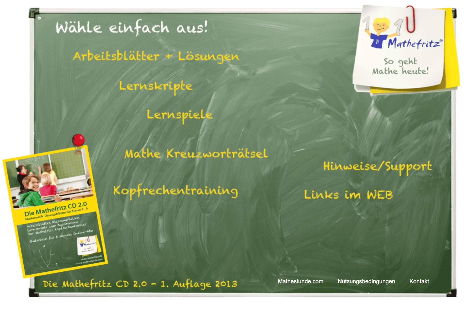 Mathefritz CD Download Startseite Menü zur Auswahl der Arbeitsblätter