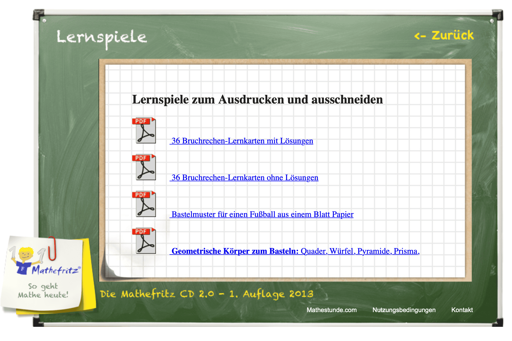 Lernspiele von der Mathefritz-CD als Download